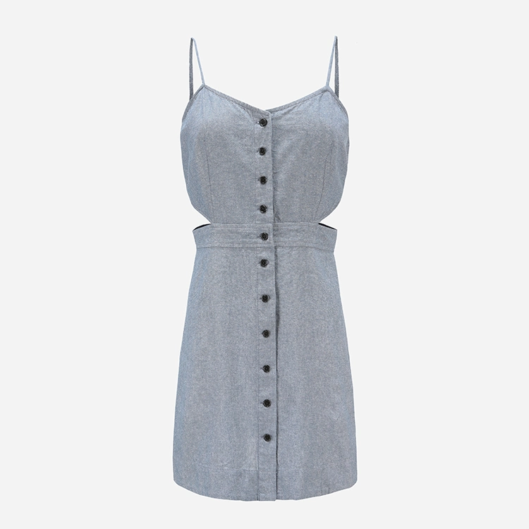 Light Blue Chambray Halter Top Sexy Mini Dress