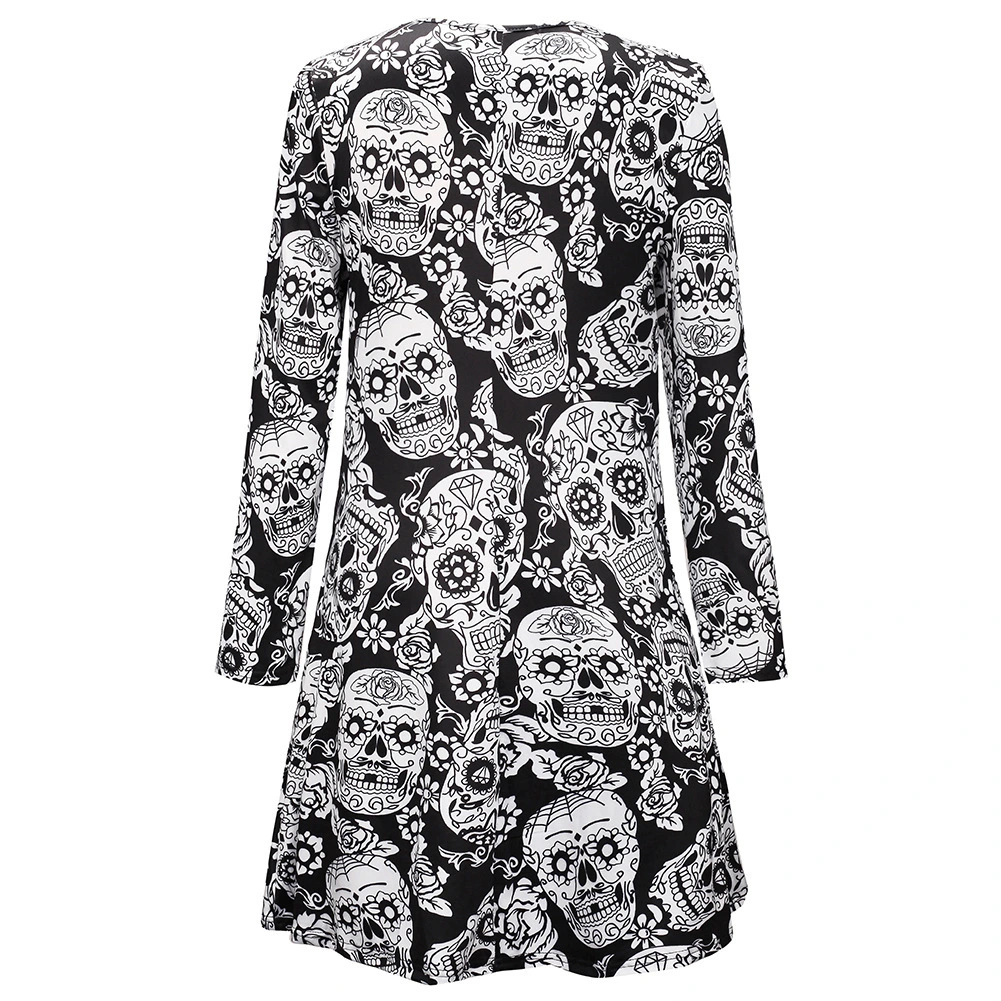 Halloween Costume Skeleton Pattern Print Skirt Ladies Dark Cosplay Long Dress