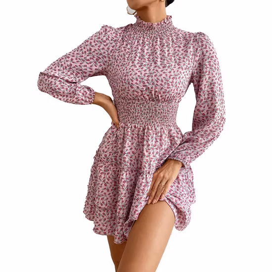 Design Independente de Pesquisa e Desenvolvimento Vestido Floral de Temperamento Nobre Primavera e Outono Saia Bolo Quatro Estações Vestidos Femininos