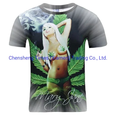 Camiseta Feminina Feminina Feminina Plus Size 3D Lovers Manga Curta Estampada Weeds Folhas Verdes Cool Summer Tops Tee