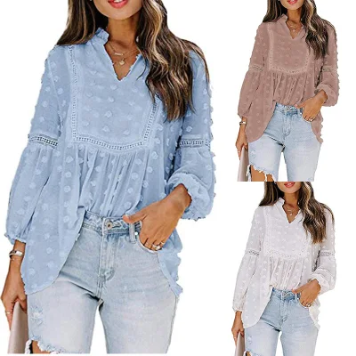 Blusa Elegância e Sofisticação Folhagem Étnica Manga Longa Blusas e Camisas Femininas