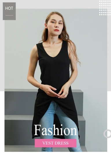 Novidade em estoque Pulôver de cor lisa de baixo preço Commuter preto Slim Fit sem mangas colete de malha vestido MIDI