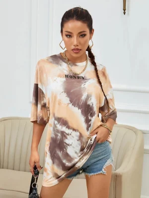 Moda Feminina Meninas Com Letras Tie Dye T-shirt Atacado