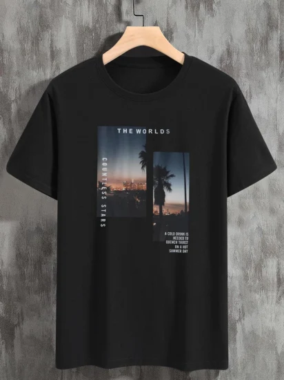 Camiseta masculina com estampa gráfica veleiro gola redonda