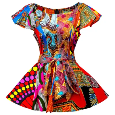 Blusa africana moderna com estampa de cera tops femininos manga curta gravata frontal coletada cintura camisa feminina africana